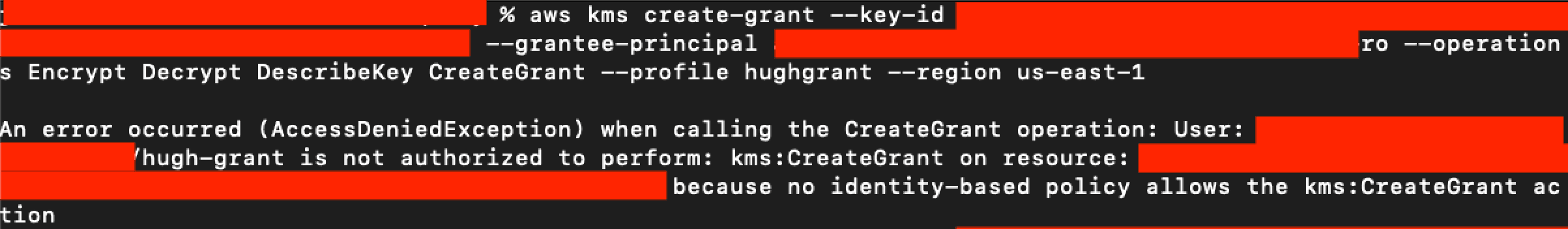 Example Failure of KMS Create Grant